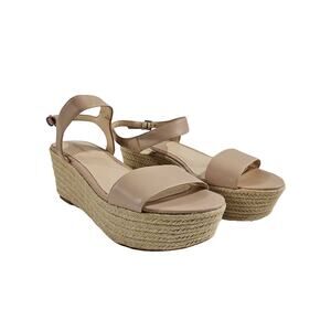 Nine West Leather Tan Espadrille Platform Wedges Size 10.5